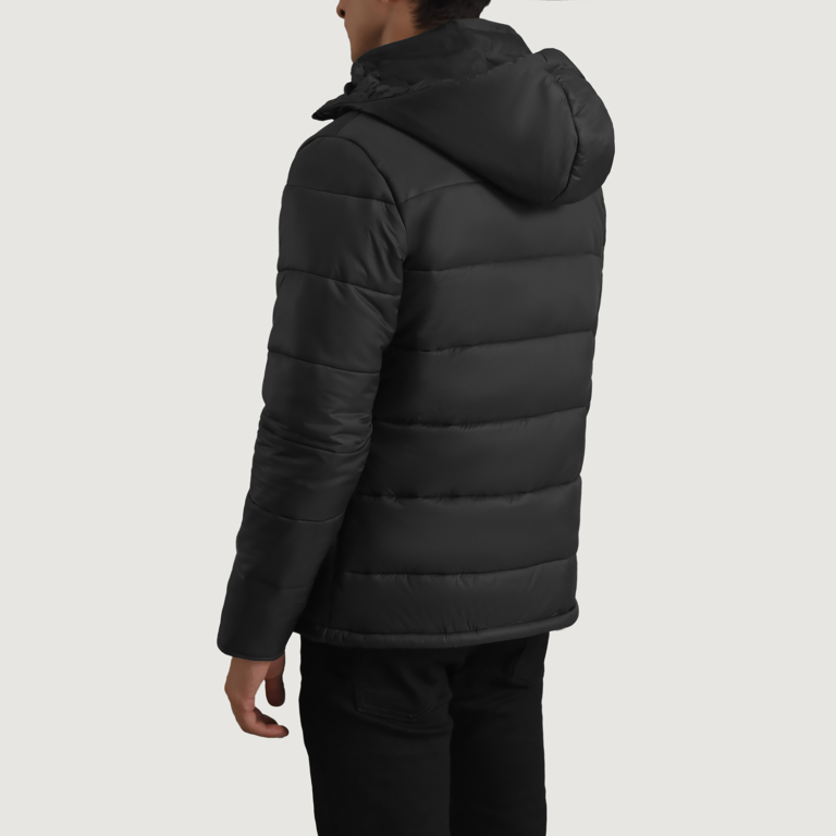 Mens Erico Black Hooded Puffer Jacket Tilted Back-8-1699022862245